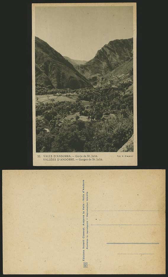 ANDORRA c.1930 Old Postcard Valls Gorja de St. Julia Gorges San Julia Valley