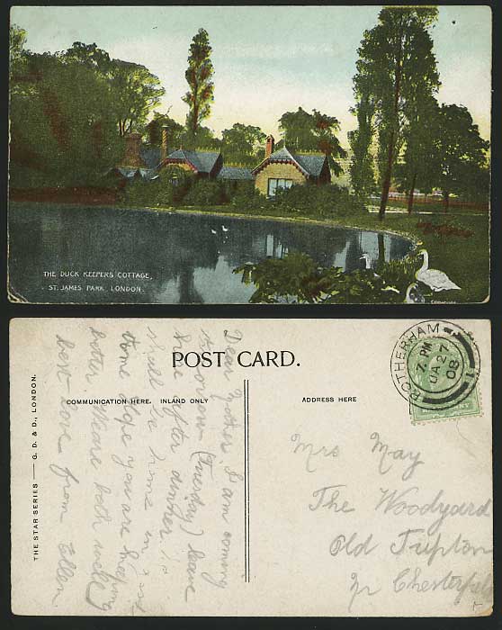 London ST. JAMES PARK 1908 Old Colour Postcard - Duck Keepers Cottage