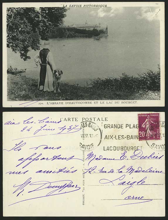 France 1937 Postcard LAKE OF BOURGET Lac du Bourget DOG