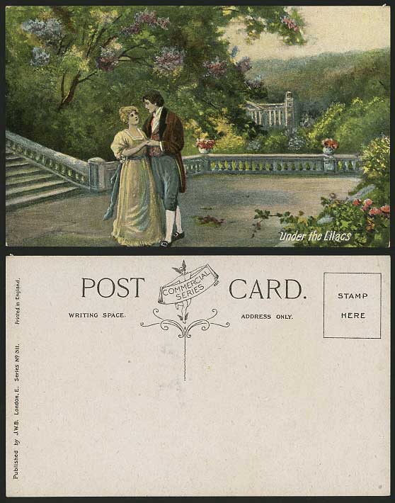 Artist Drawn - Old Romantic Postcard - Under the Lilacs