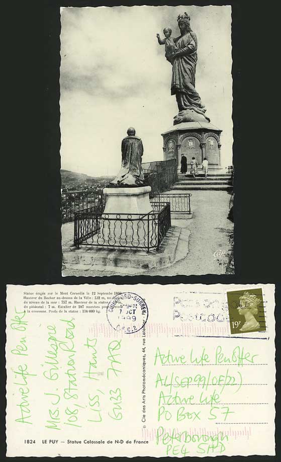 LE PUY R.P. Postcard Statue Colossale de N-D de France