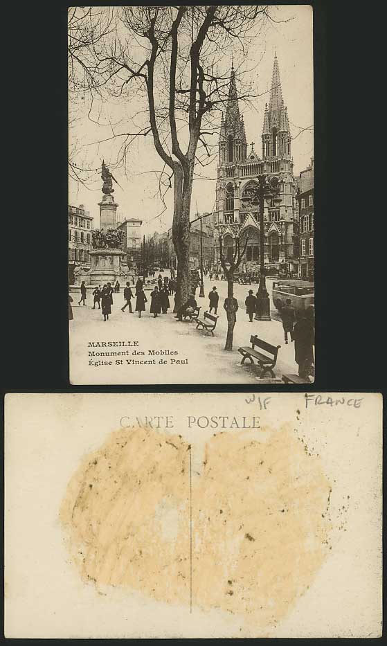 MARSEILLE Old Postcard Eglise St. Vincent de Paul Cars