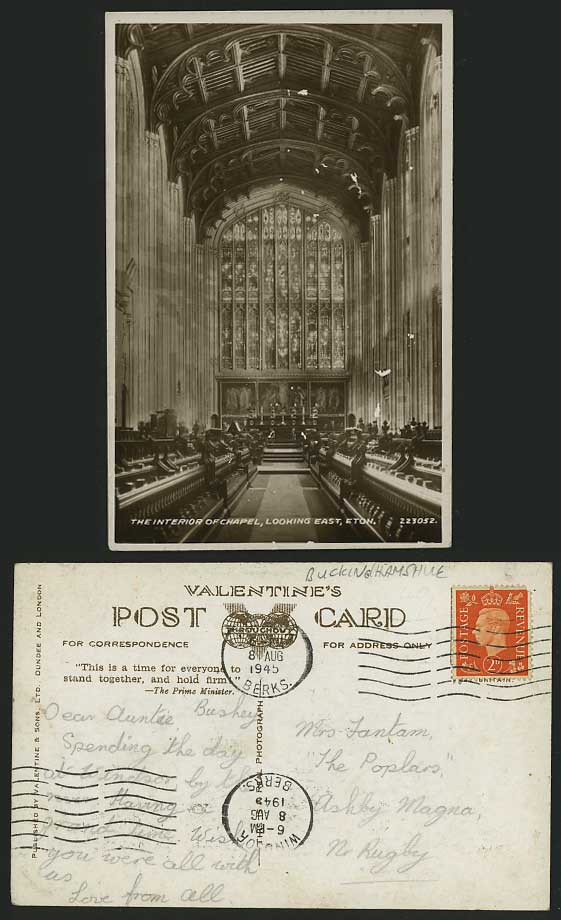 Berkshire 1945 Old RP Postcard ETON Interior of Chapel