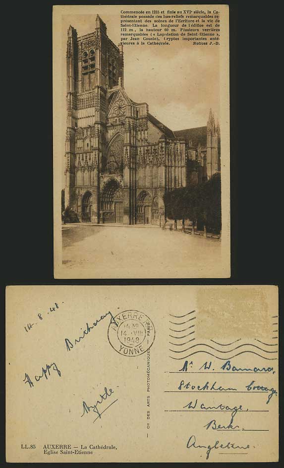 France 1948 Old Postcard - AUXERRE Eglise Saint-Etienne