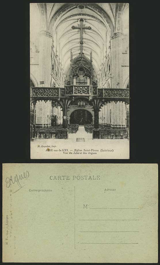 France Old Postcard AIRE-SUR-LA-LYS Saint Pierre ORGAN