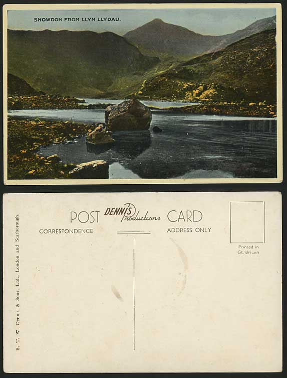 Wales Old Colour Postcard Rock SNOWDON from Llyn Llydau