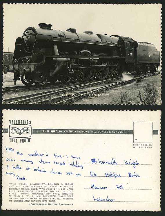 LOCOMOTIVE TRAIN Old Postcard The Welch Regiment 46139