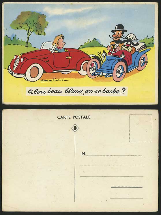Artist Signed Comic Old Postcard Dog Vintage Motor CAR