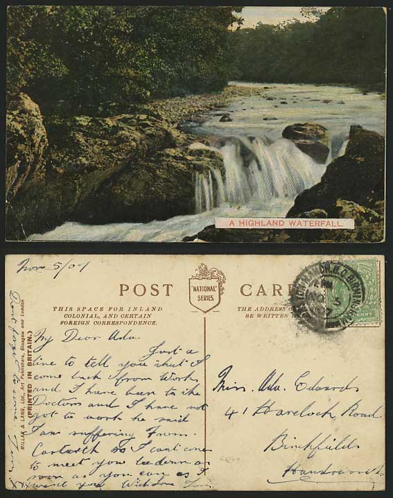 Scotland 1907 Old Colour Postcard HIGHLAND WATERFALL