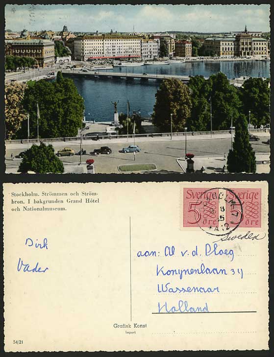 Sweden 1935 Old Postcard Cars Bridge STOCKHOLM Panorama