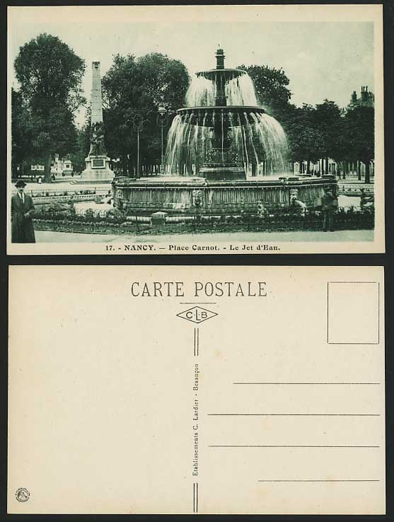 NANCY Old Postcard Place Carnot Le Jet d'Eau / Fountain