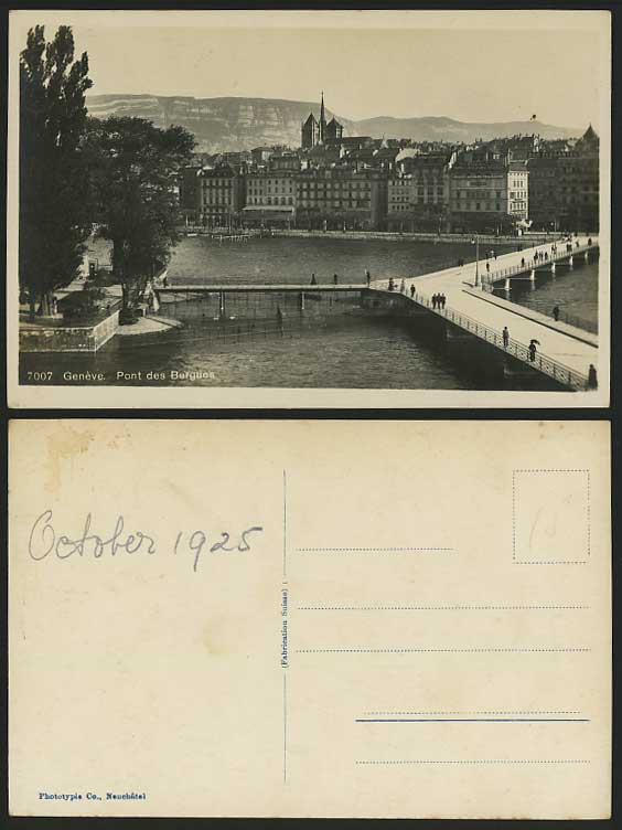 Swiss 1925 Old Postcard GENEVA Bridge Pont des Bergues