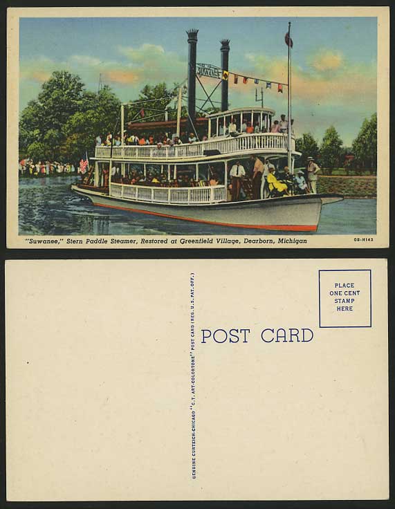 PADDLE STEAMER Suwanee Old Postcard - Michigan Dearborn