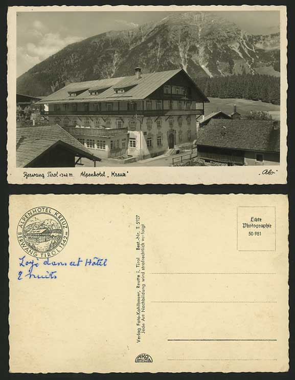 Austria Old RP Postcard BERWANG TIROL Alpenhotel Kreuz