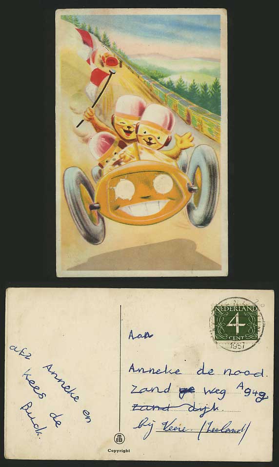 CAR RACING Artist Drawn Comic 1957 Old Postcard - Sport