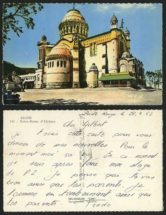 Algeria 1962 Old Postcard ALGIERS Notre-Dame d'Afrique