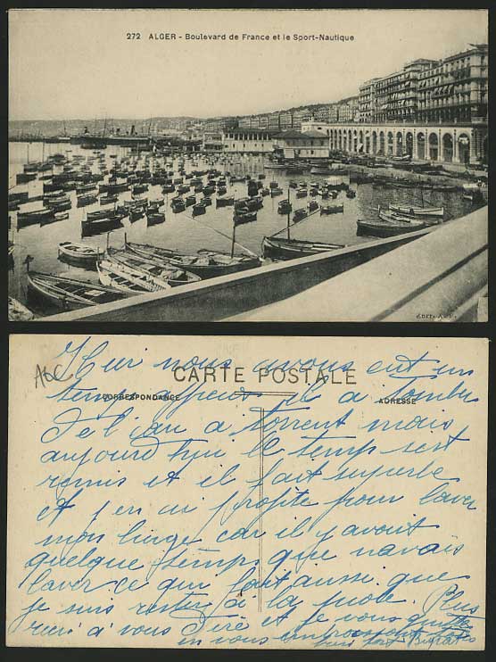 ALGIERS Old Postcard Boulevard de France HARBOUR Boats