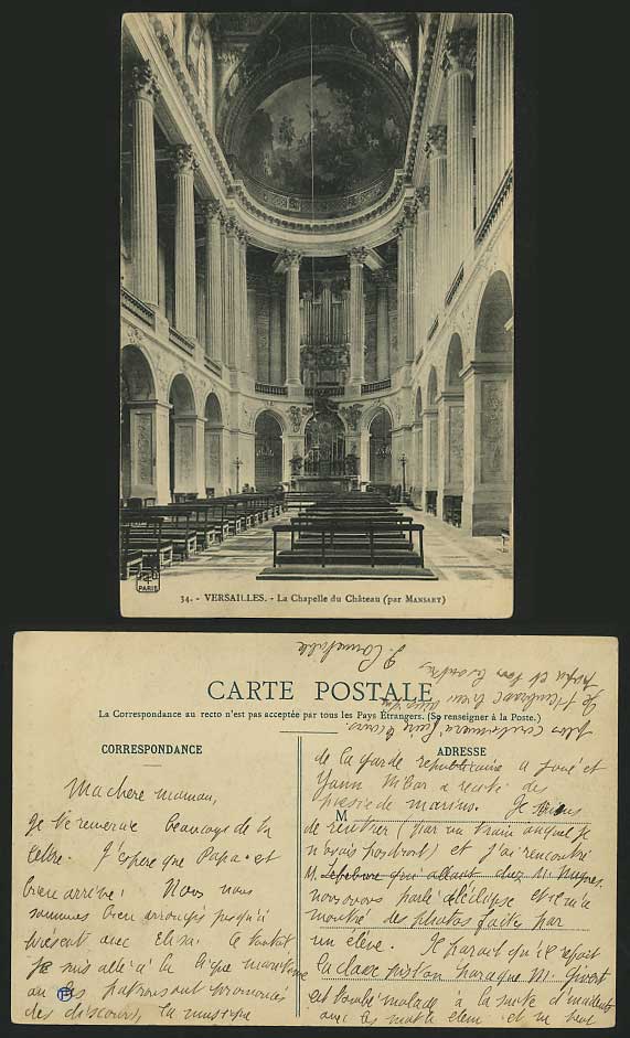 VERSAILLES Chapelle du Chateau Old Postcard Pipe ORGAN