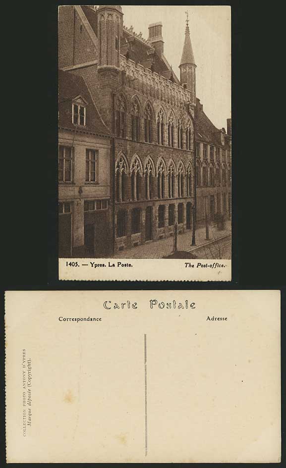 Belgium Old Postcard YPRES Street La Poste Post Office