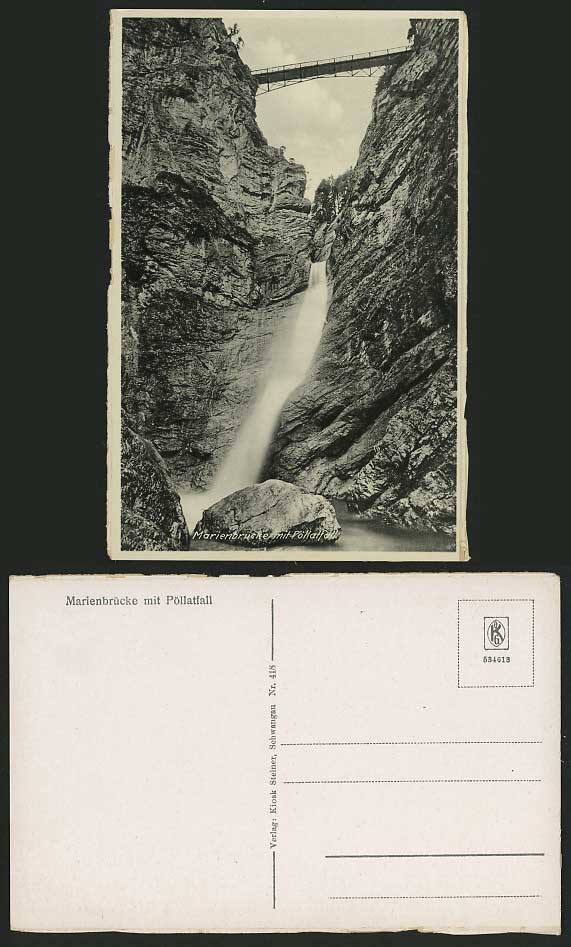 Fuessen Old Postcard WATERFALL POLLATFALL Marienbruecke