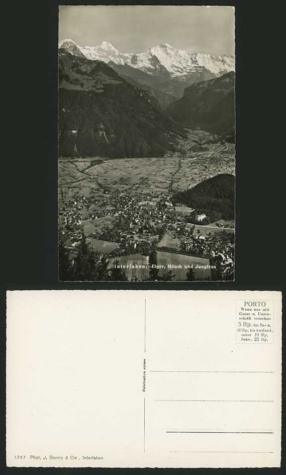 Swiss Old RP Postcard INTERLAKEN Eiger Moench Jungfrau