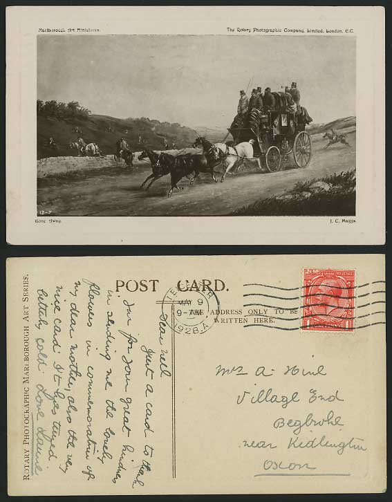 Artist Signed 1928 Postcard HORSE CARRIAGE Marlborough