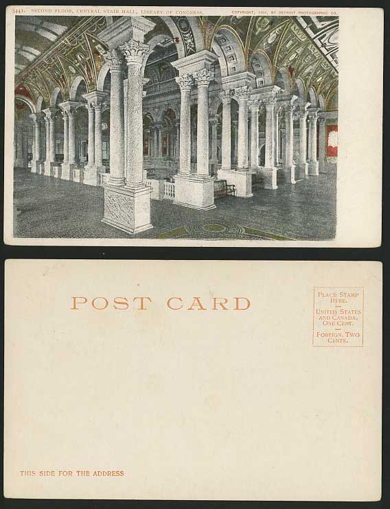 USA Old Postcard LIBRARY OF CONGRESS Central Stair Hall