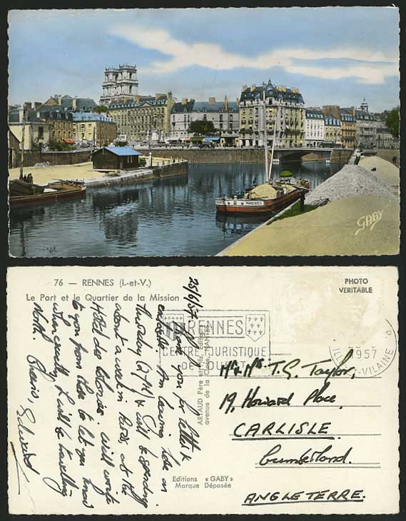France 1957 Old Postcard RENNES Harbour BOAT Marcuerite