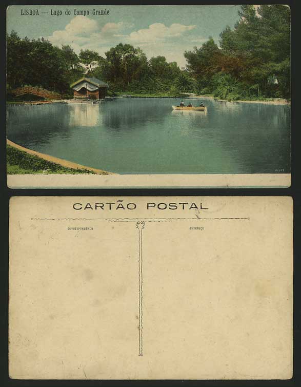 Portugal Old Postcard LISBON Lago do Campo Grande BOAT