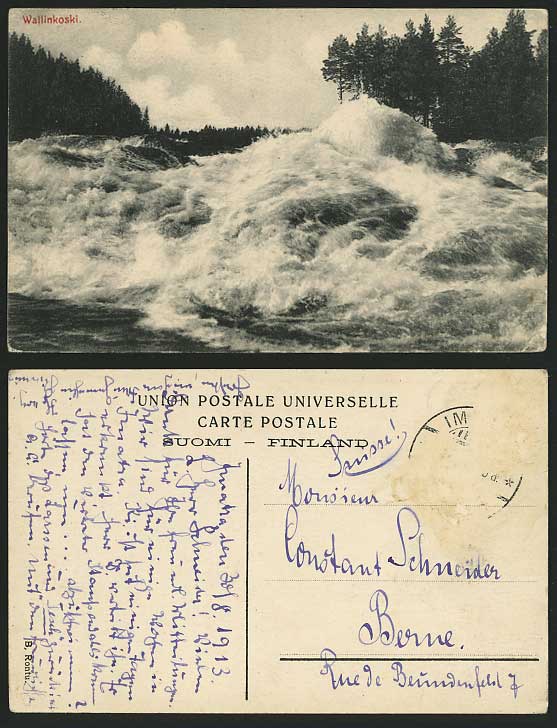 Finland 1913 Old Postcard WALLINKOSKI Rough River Rapid