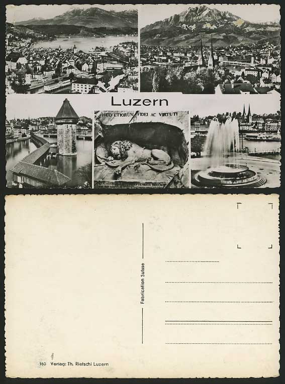 Swiss Old Multiview RP Postcard LUCERNE Lion Bridge etc