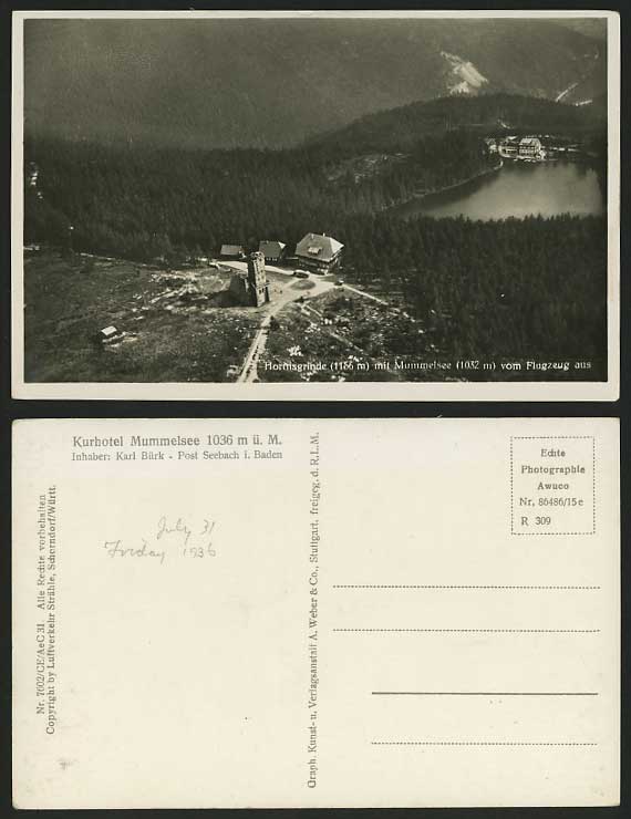 Black Forest Old Postcard HORNISGRINDE Mummelsee, HOTEL