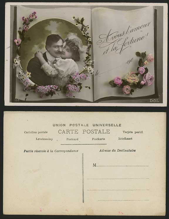 Romance Old Postcard Avous l'amour et la fortune / LOVE
