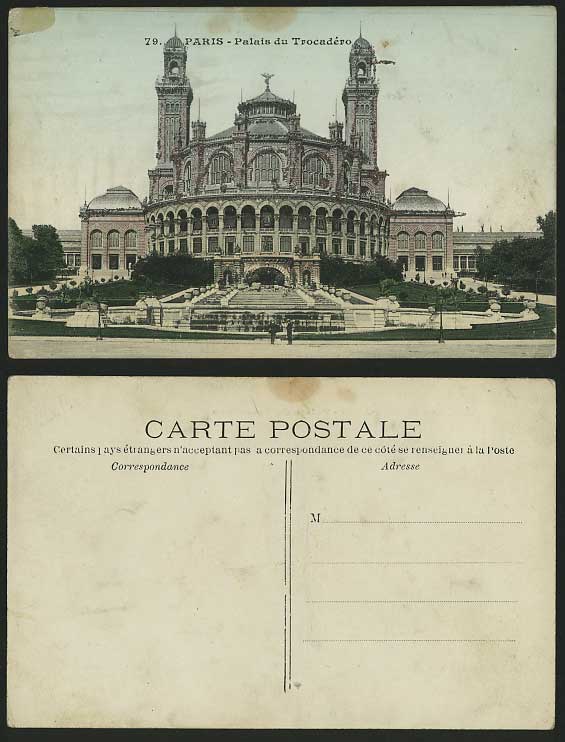 PARIS - Old Postcard - Palais du Trocadero with Glitter