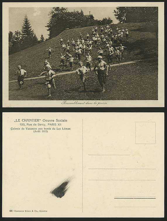 Boy Scouts 1915 Postcard LAKE GENEVA - Meadow Gathering