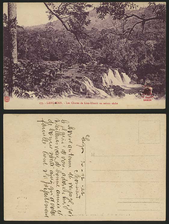 Indo-China 1922 Postcard LANG BIAN Lien-Khanh Waterfall