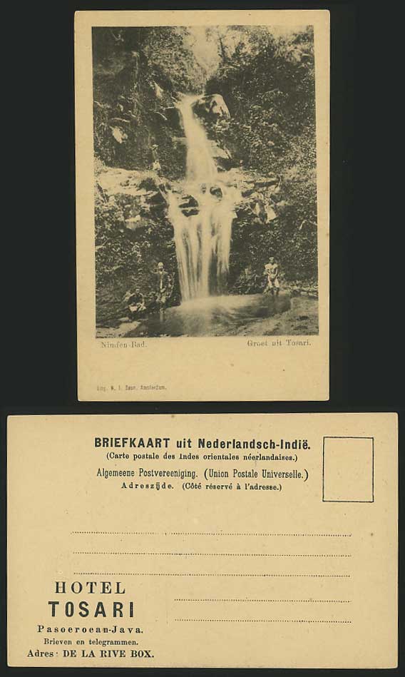 Indonesia Java Old Postcard TOSARI Nimfen-Bad WATERFALL