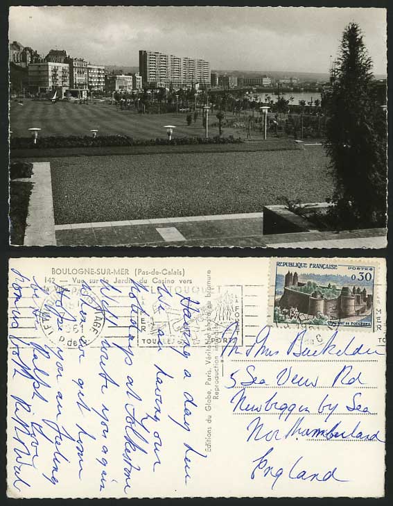 BOULOGNE-SUR-MER 1961 Old Postcard Jardin Garden Casino