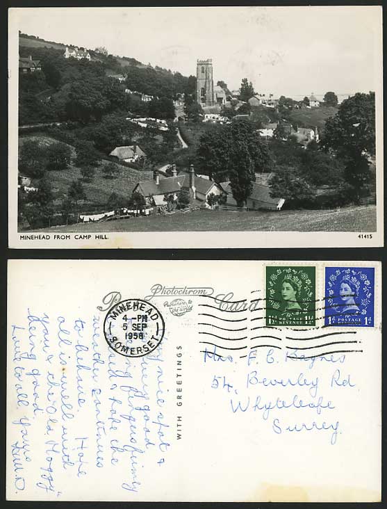 Somerset 1958 Old R.P. Postcard MINEHEAD from Camp Hill