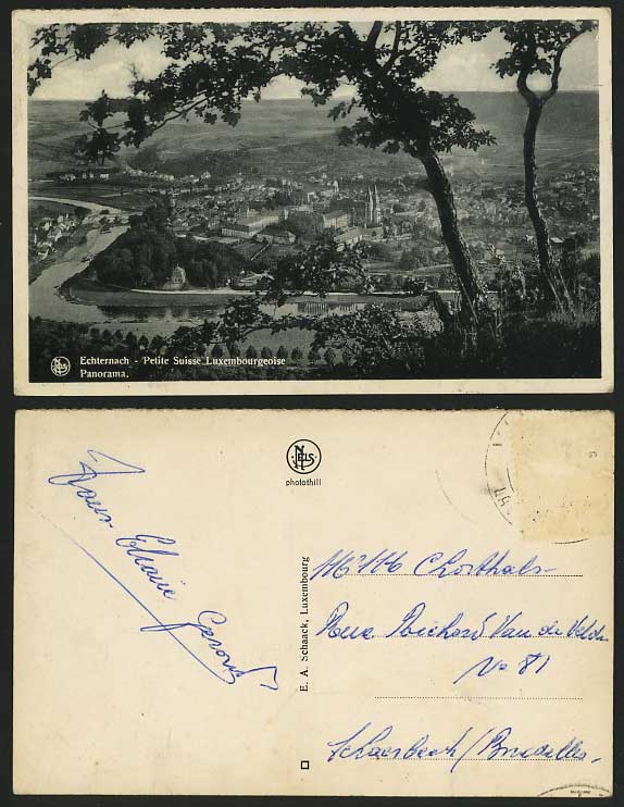 Luxembourg Old B/W Postcard ECHTERNACH Panorama / River