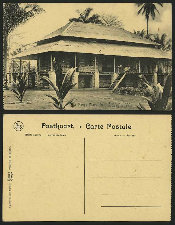 CONGO Old B/W Postcard KANGU Mayombe Paters Habitation