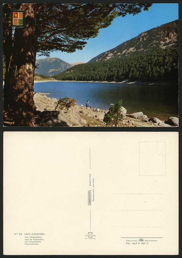 ANDORRA Colour Postcard Man sitting by ENGOLASTERS LAKE
