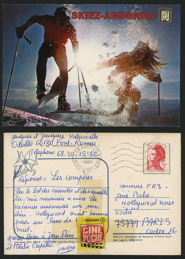 ANDORRA 1986 Colour Postcard - SKIING - Valls D'Andorra
