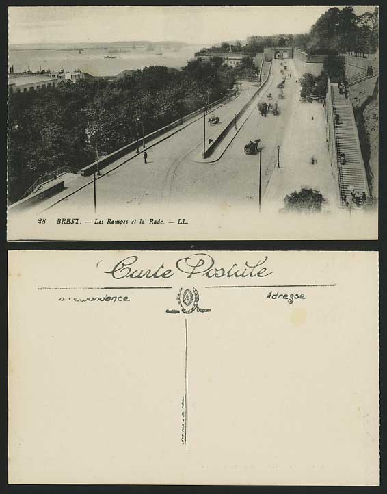 BREST Old Postcard Rampes et la Rade Steps Street Scene