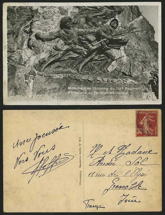 Military Old Postcard MONUMENT 152e HARTMANNSWILLERKOPF