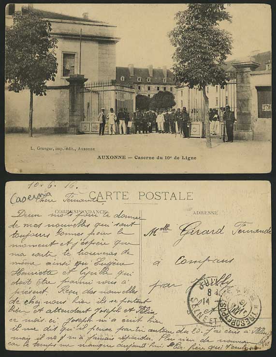 Military WW1 Old Postcard AUXONNE Barracks 10e de Ligne
