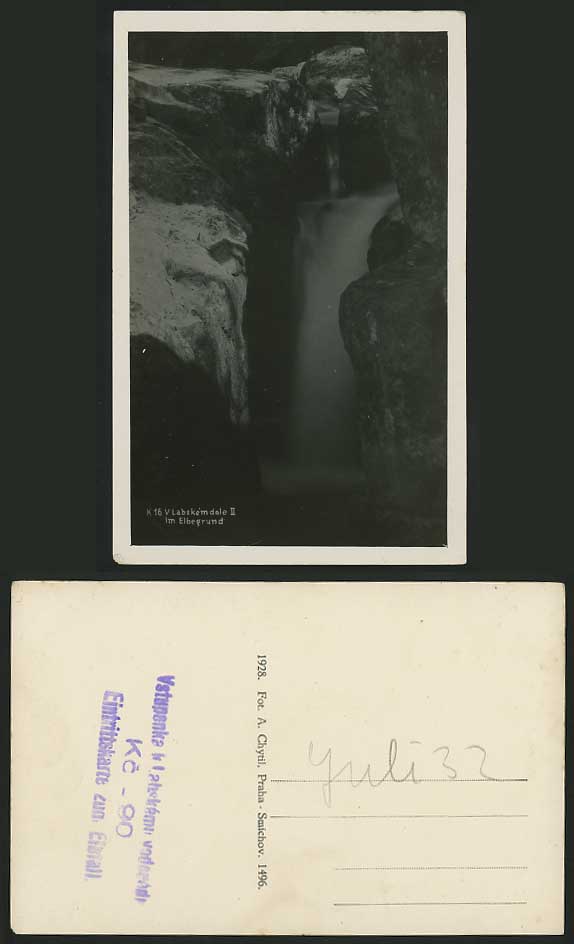 Czechoslovakia 1928 Old RP Postcard ELBEGRUND Waterfall