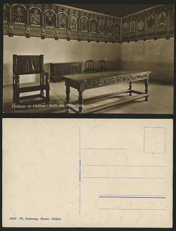 CHATEAU OF CHILLON Salle des Chevaliers Old RP Postcard