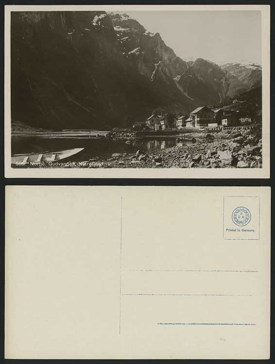 Norway Old Real Photo Postcard Gudvangen Naerojord Boat Mountains Lake Panorama