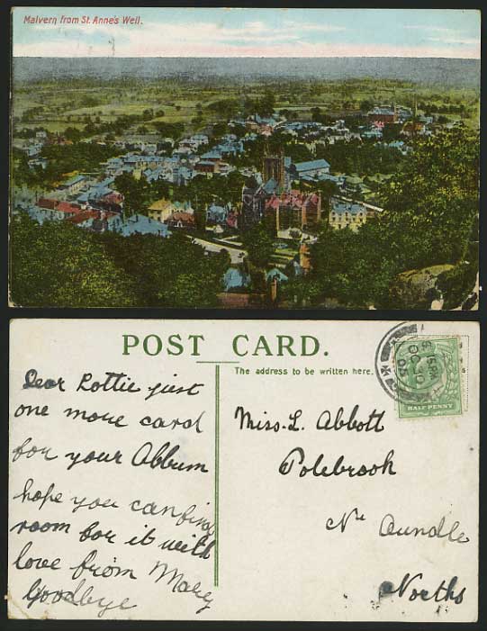 MALVERN from St. Anne's Well 1905 Old Colour Postcard